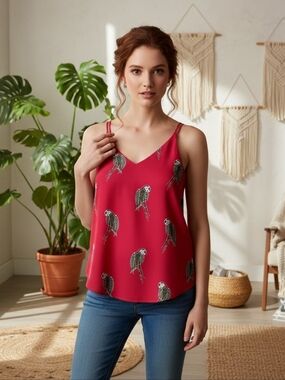 LOFT Petites Red Parrot Print Camisole – NWT – Size MP